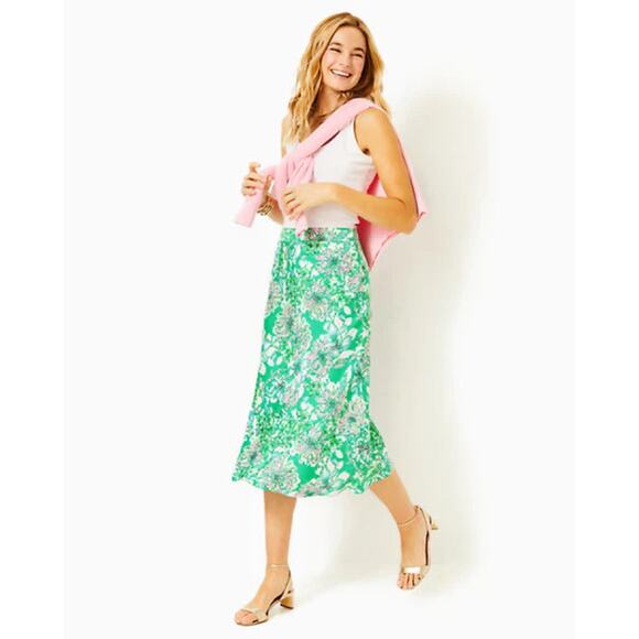 NWT Lilly Pulitzer Rennox Midi Skirt Pink Green Floral Size 16 - Picture 1 of 11